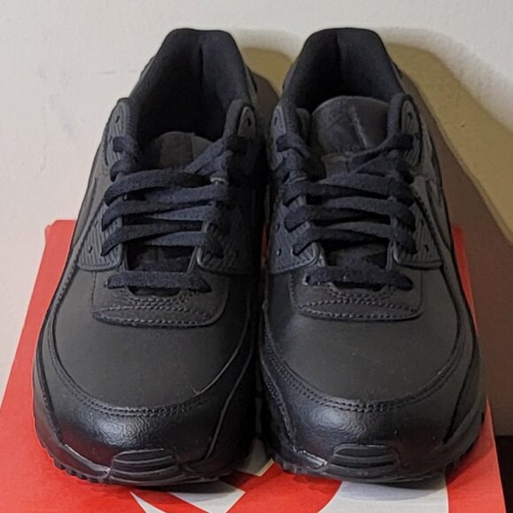 SIZE 12 - Nike Air Max 90 "Triple Black" Leather Sneakers NWT - Picture 5 of 8